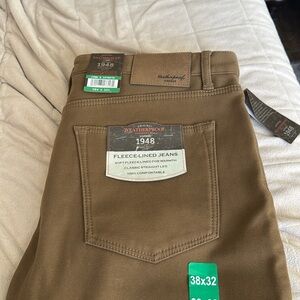 NWT Weatherproof Fleece Lined Men’s Jeans  38X32 Tan Vintage 1948 Straight Leg
